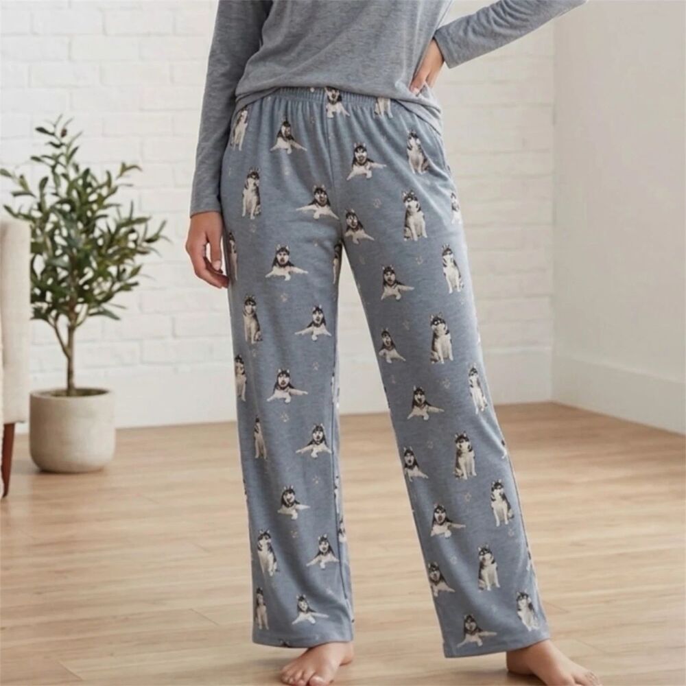 Comfies Siberian Husky Pajama Bottoms Sz L Unisex Lightweight Cotton Blend New